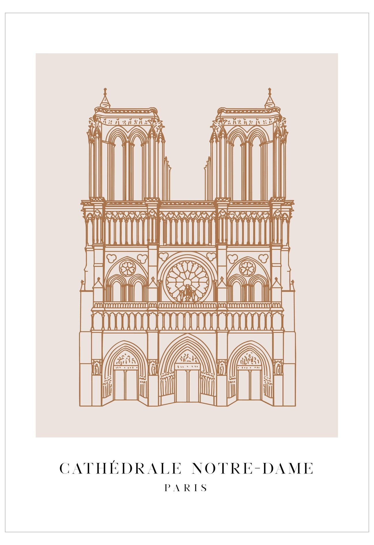 Illustration of the Cathedral of Notre-Dame de Paris on a beige background