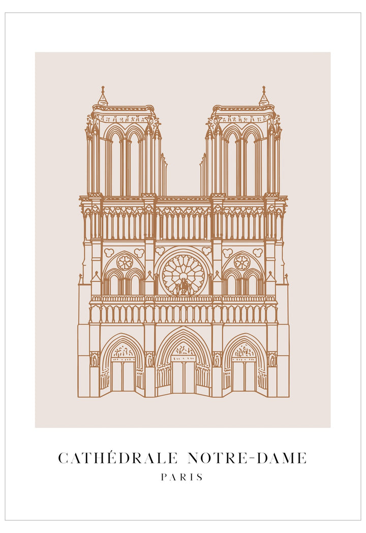 Illustration of the Cathedral of Notre-Dame de Paris on a beige background