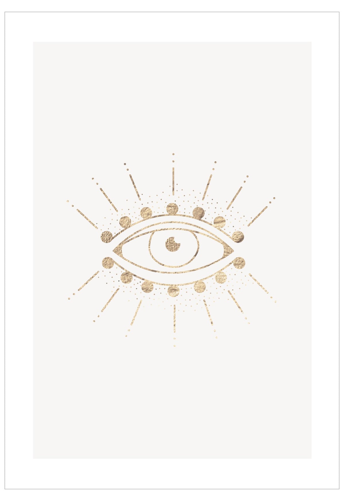 Decorative design with an eye symbol and gold accents on a white background