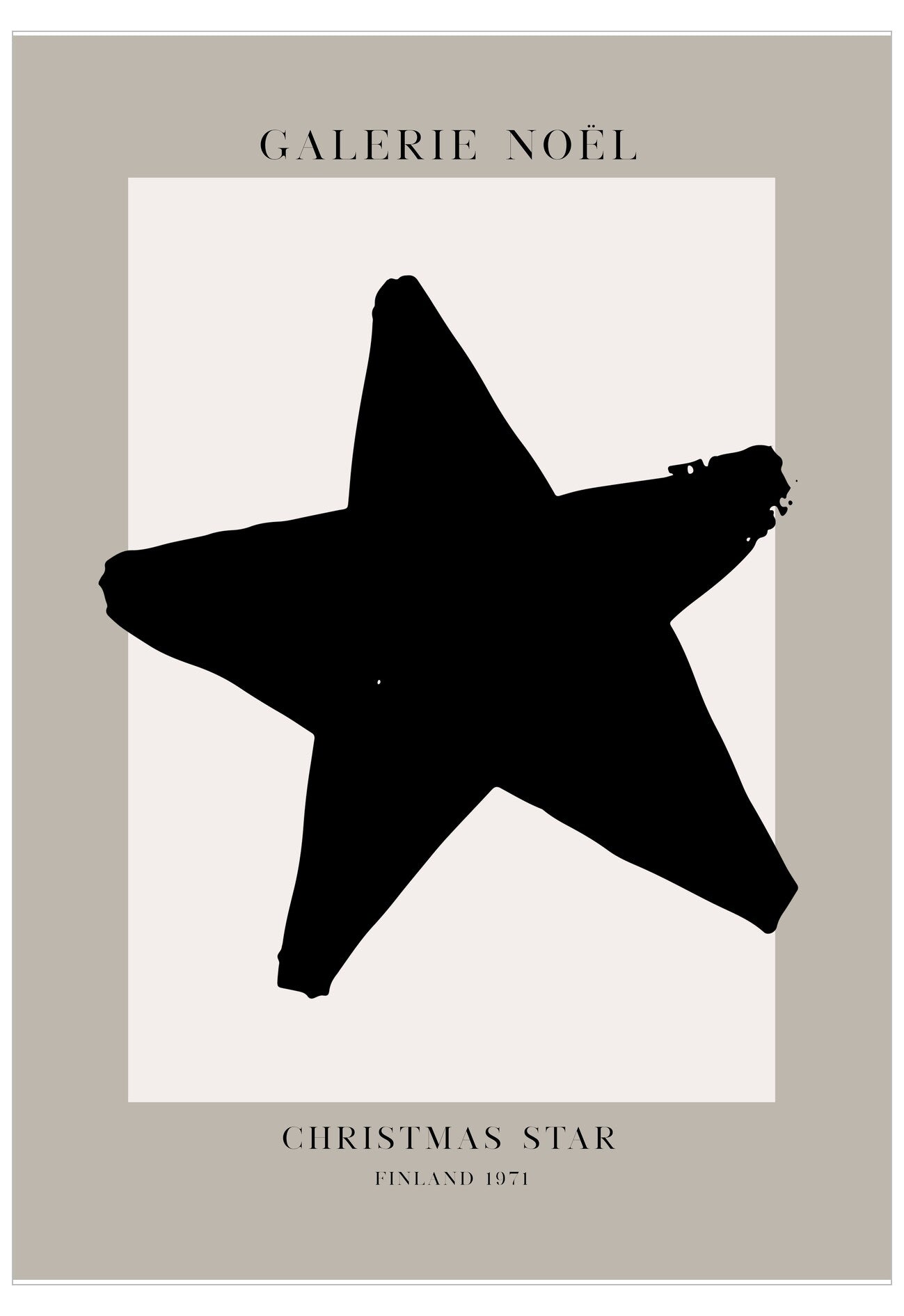 Black star silhouette on a beige background with 'Galerie Noel' branding.