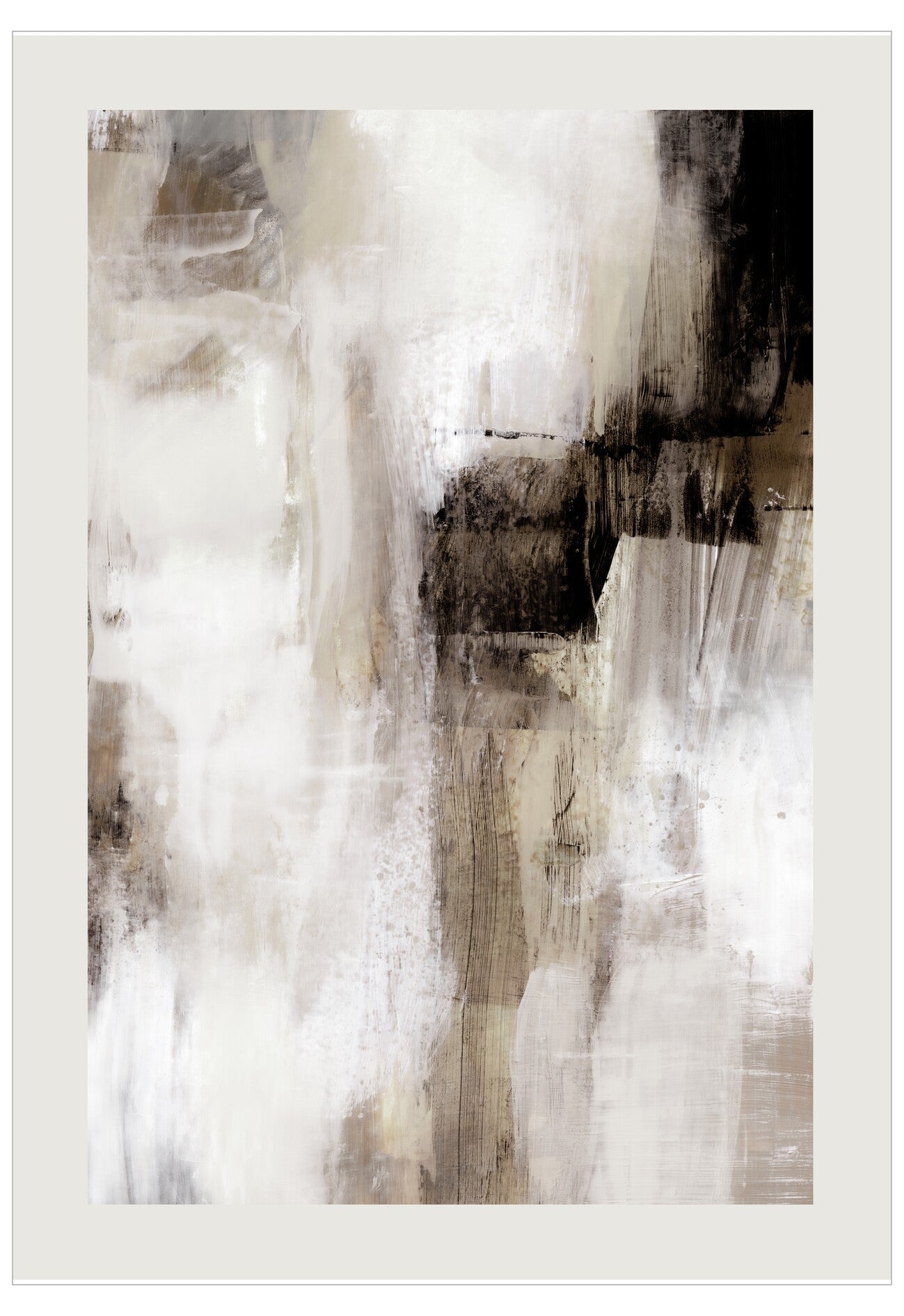 Abstract art piece with black and white brush strokes on a textured background