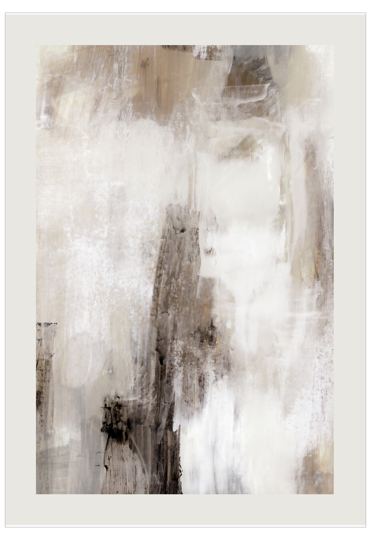 Abstract art piece with beige, brown, and white colors on a white background