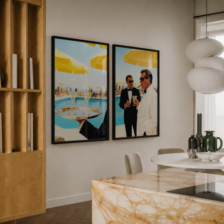 Stylish vintage posters in luxury interio