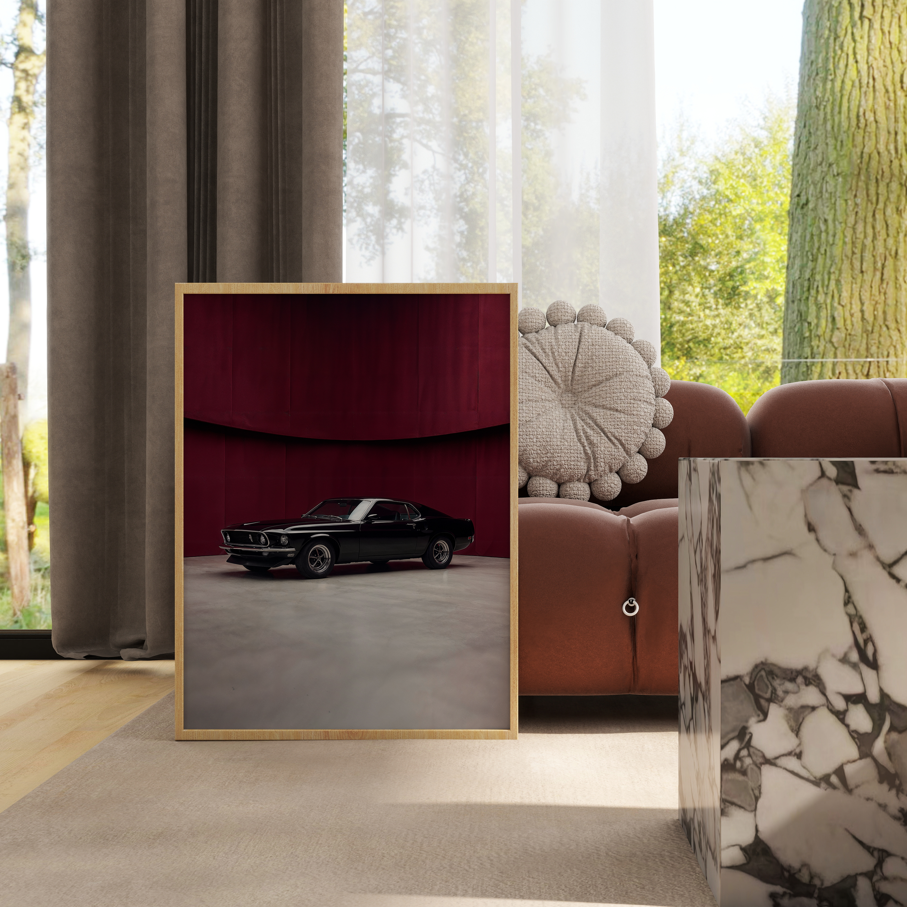 poster of 1969 ford mustang in black 