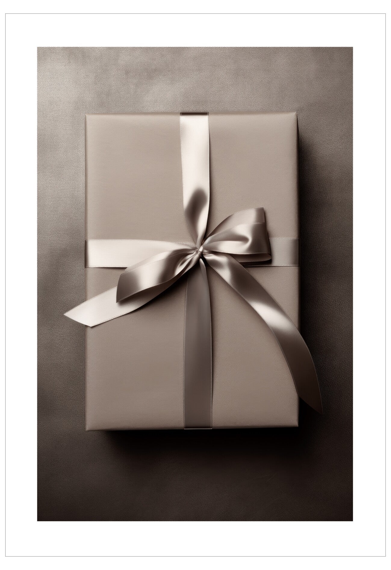 Gift box with a large bow on a textured surface