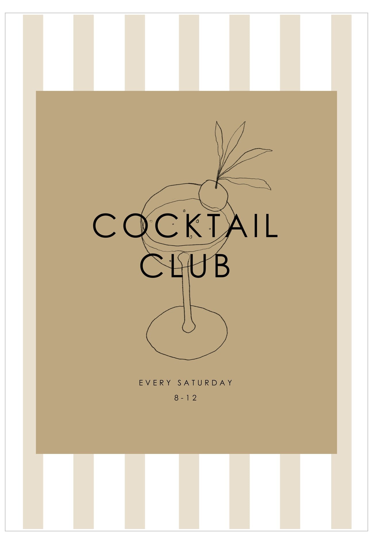 Poster for Cocktail Club with cocktail illustration on beige background