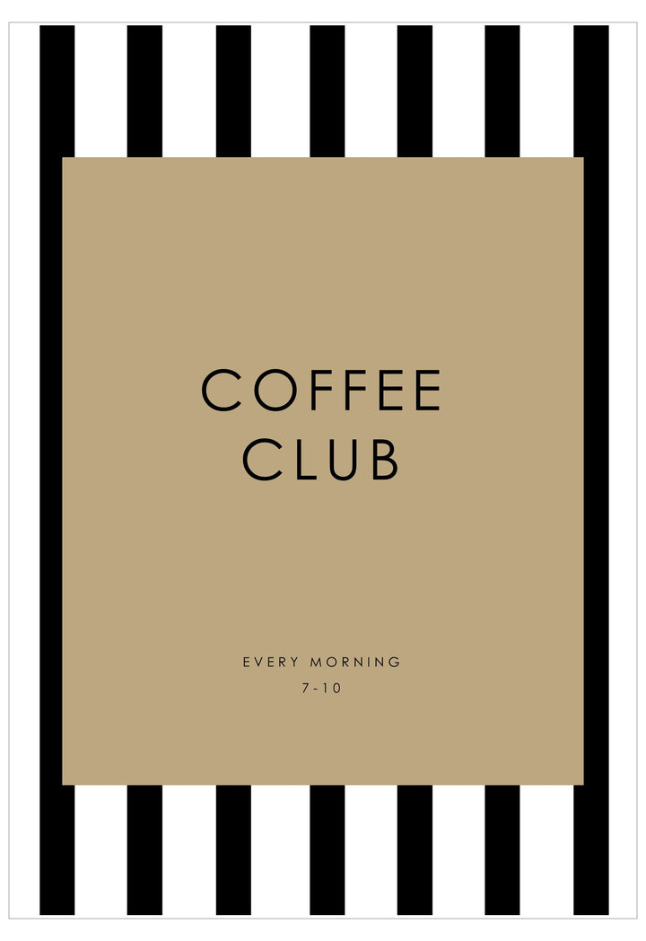 Poster with 'Coffee Club' text and black and white striped border