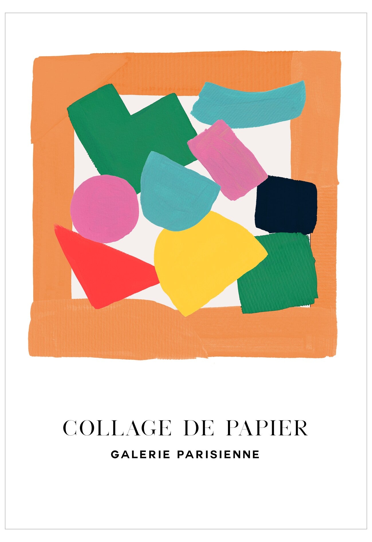 Colorful geometric shapes on a white background with 'Collage de Papier Galerie Parisienne' text.