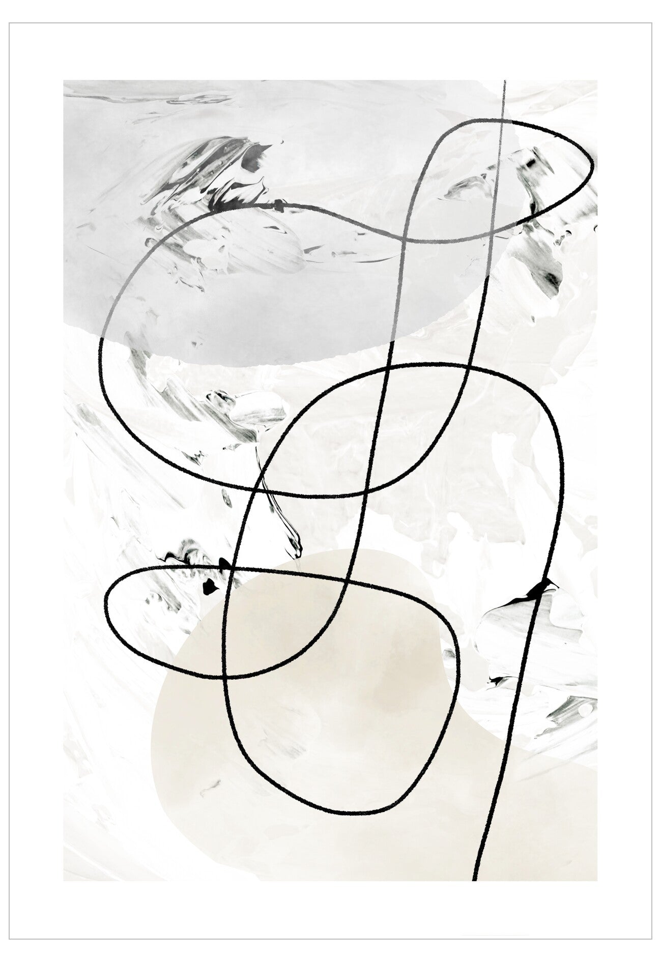 Abstract art with black lines and shapes on a light background