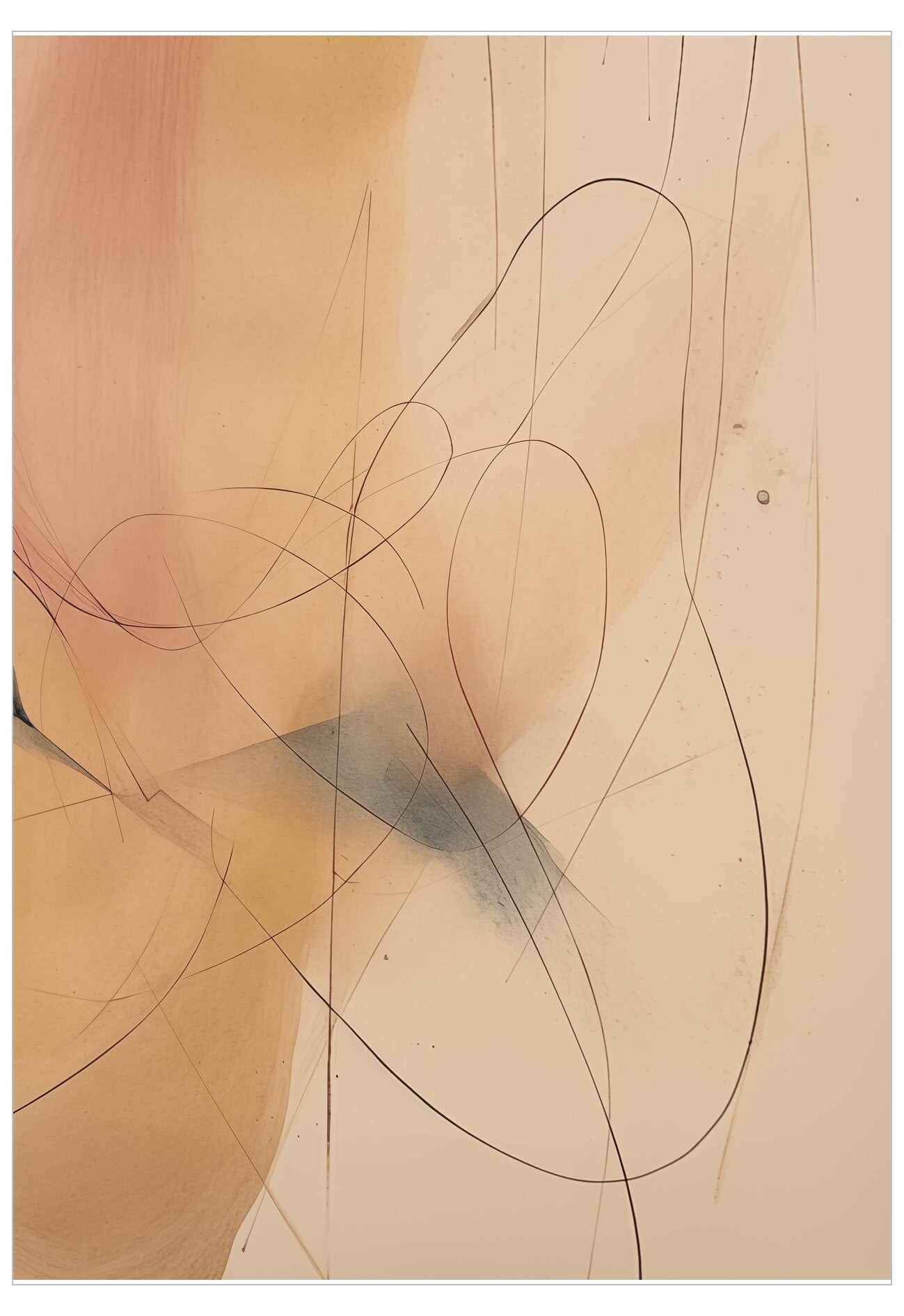 Abstract artwork with black lines on a beige background