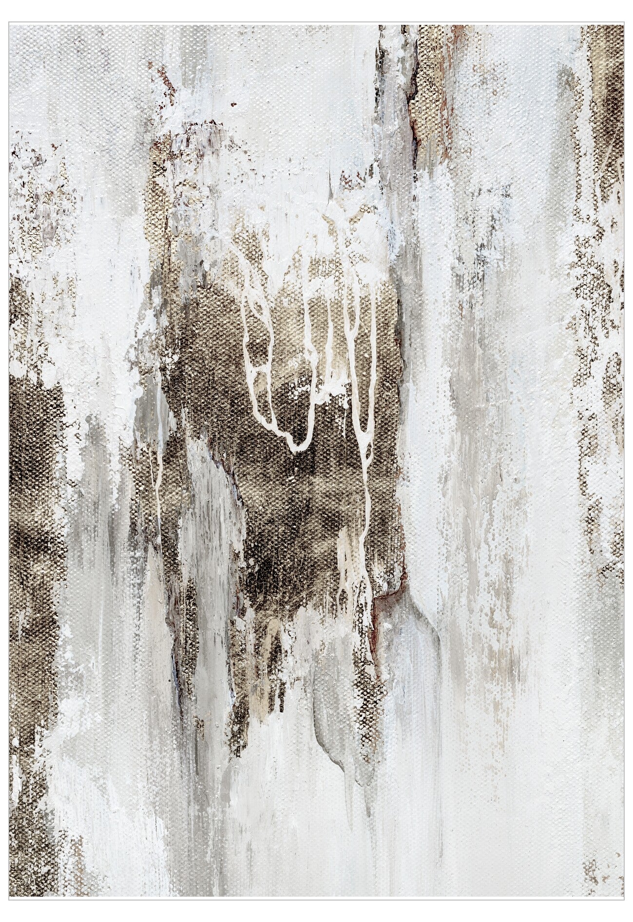 Abstract art piece with white and brown tones on a textured background