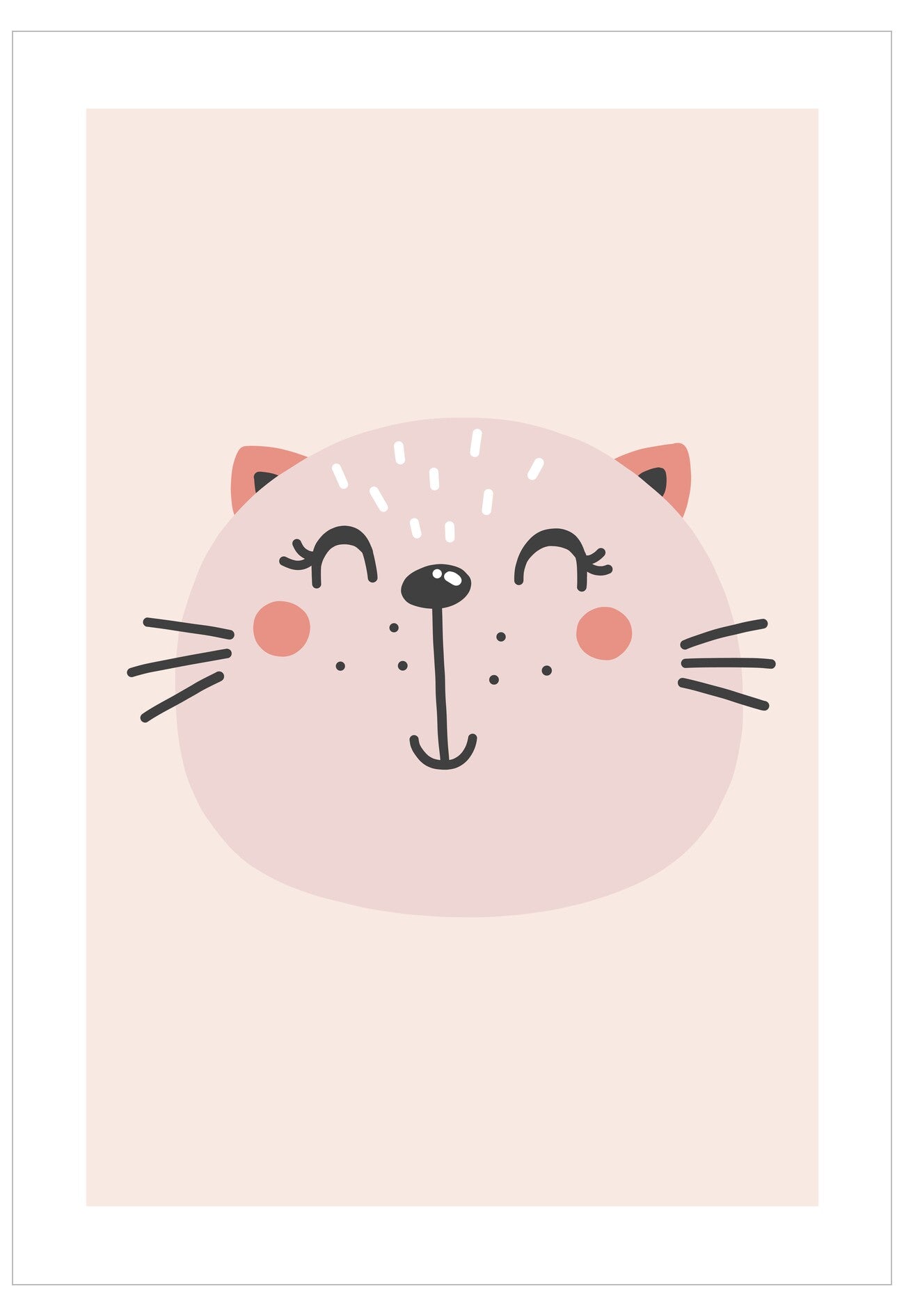 Cartoon cat face design on a pink background