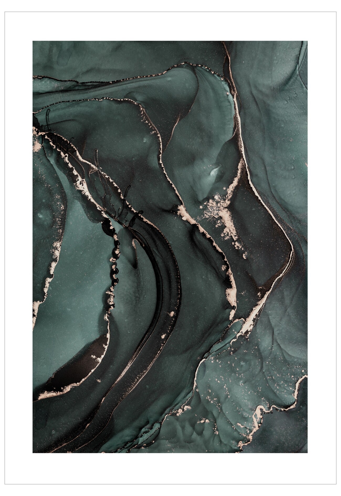 Abstract art piece with green and black colors on a white background