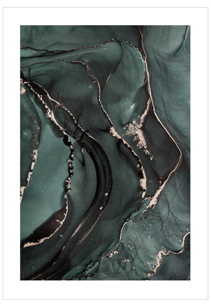 Abstract art piece with green and black colors on a white background