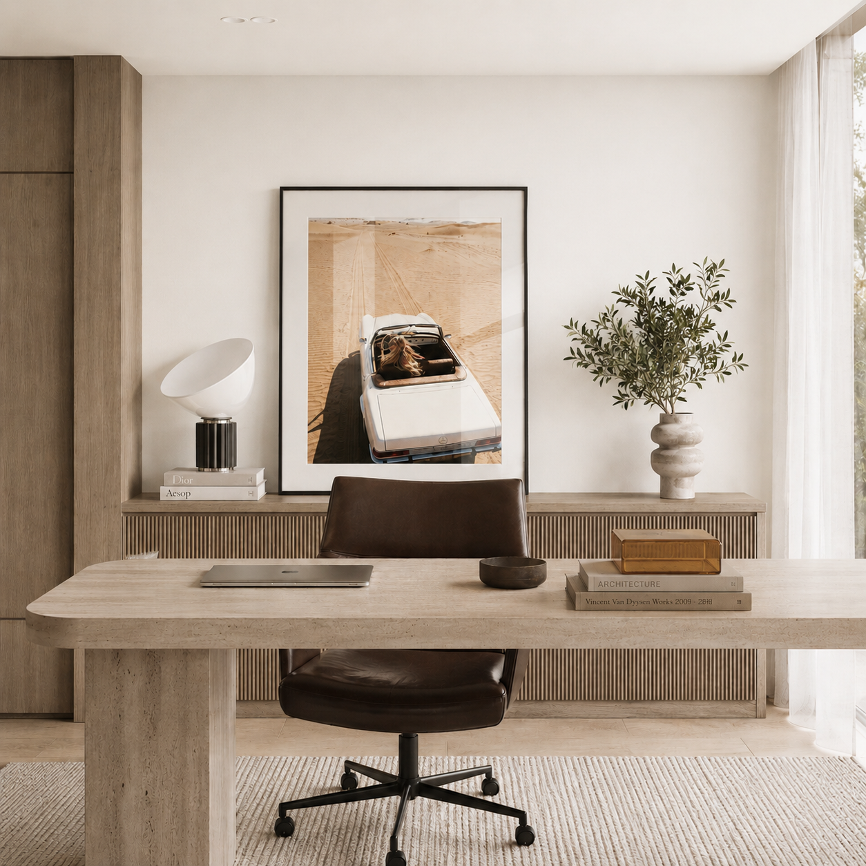 Stylish office with large framed art work