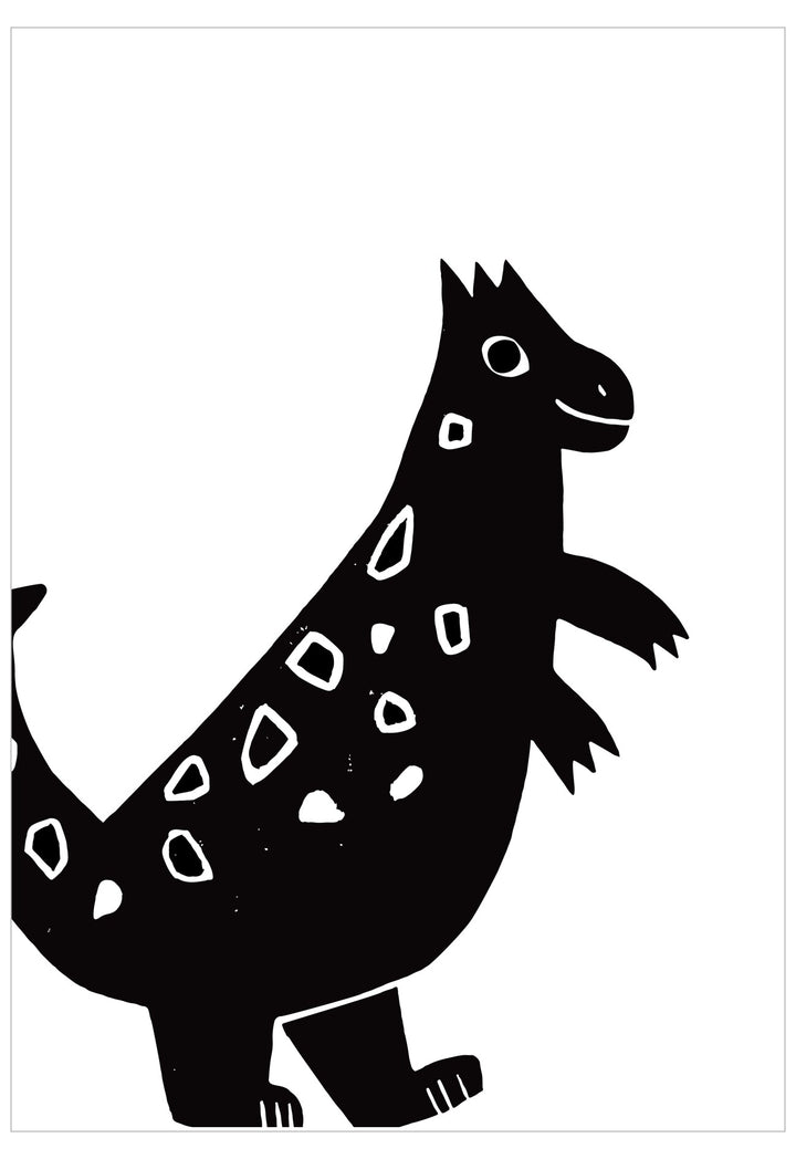 Black silhouette of a lizard with white spots on a white background