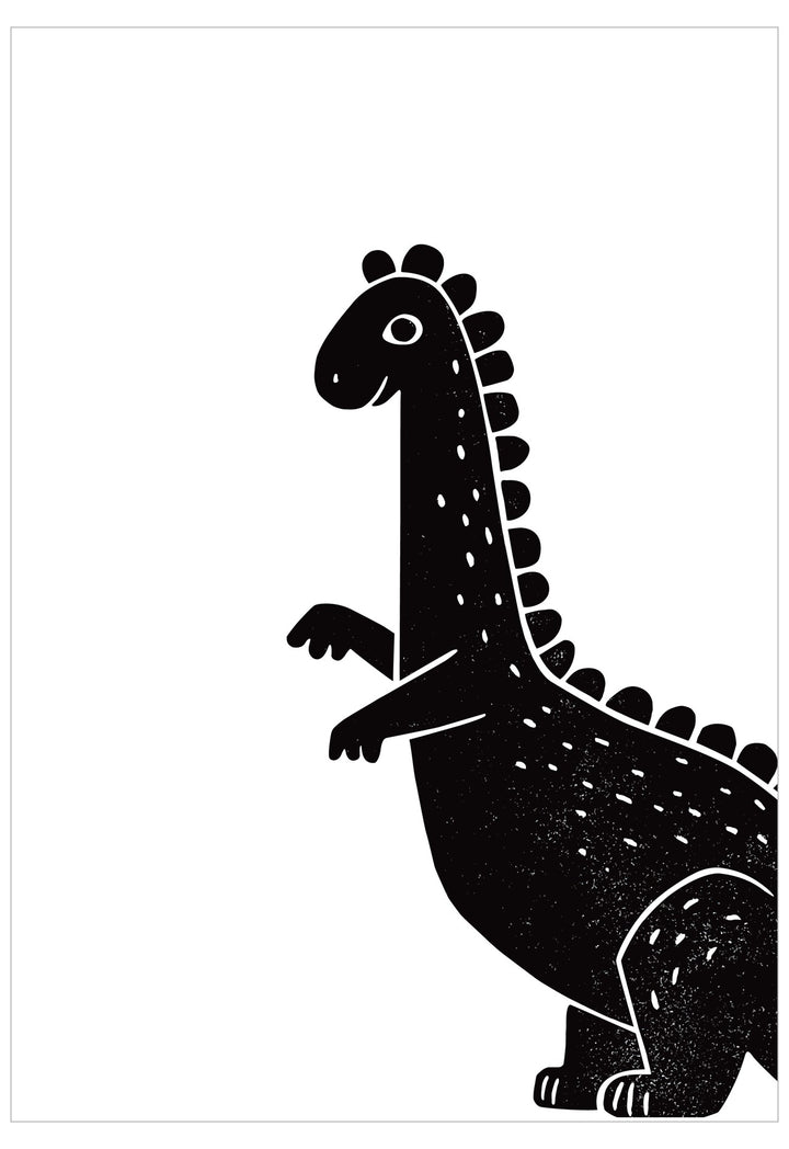 Black dinosaur illustration on a white background