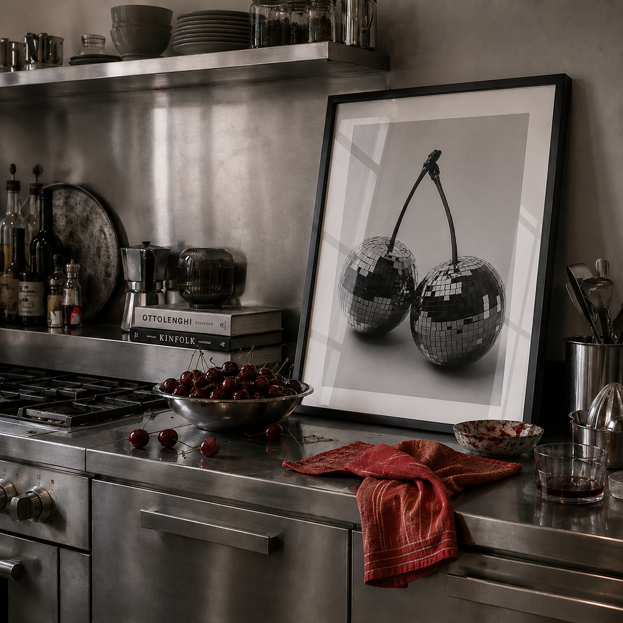 Poster of Cherry Disco Balls in lack and white
