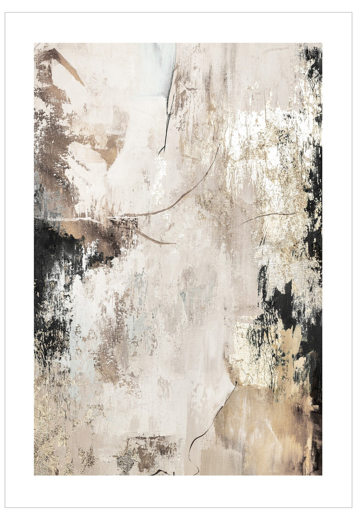 Abstract art print with beige, black, and white colors on a white background