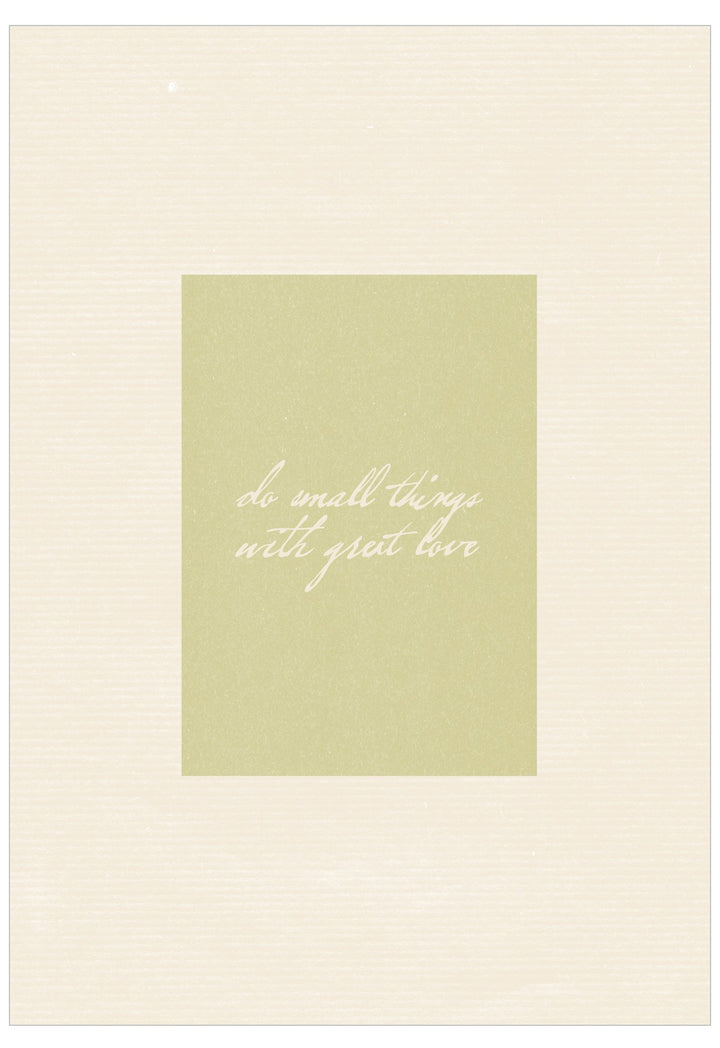 Motivational quote 'Do small things with great love' on a light green background