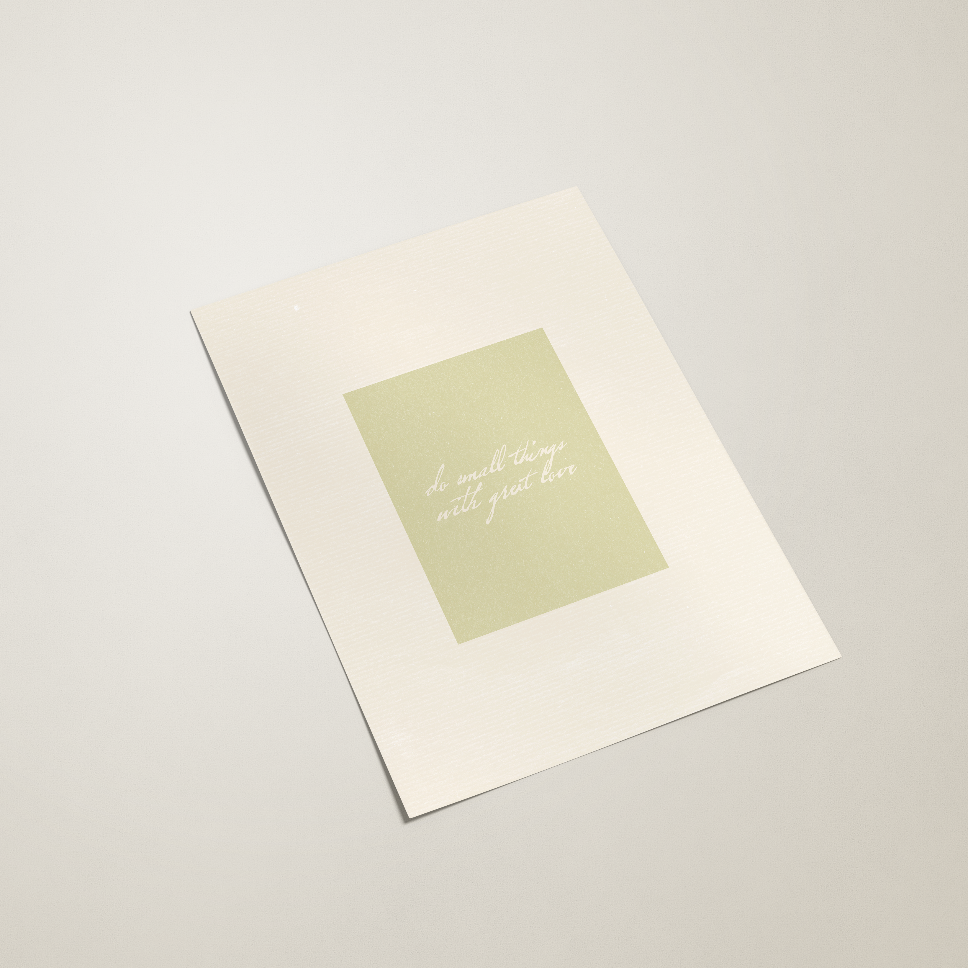 White card with a green message on a light gray background