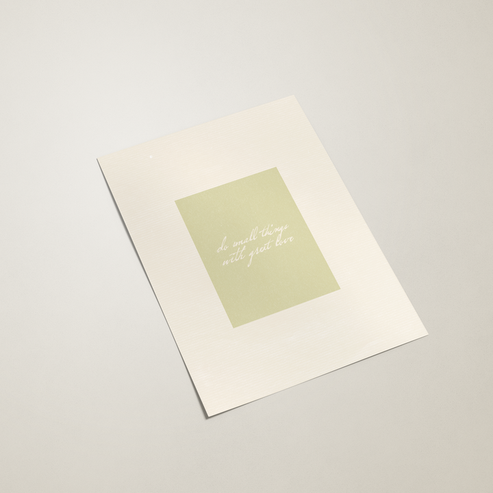 White card with a green message on a light gray background