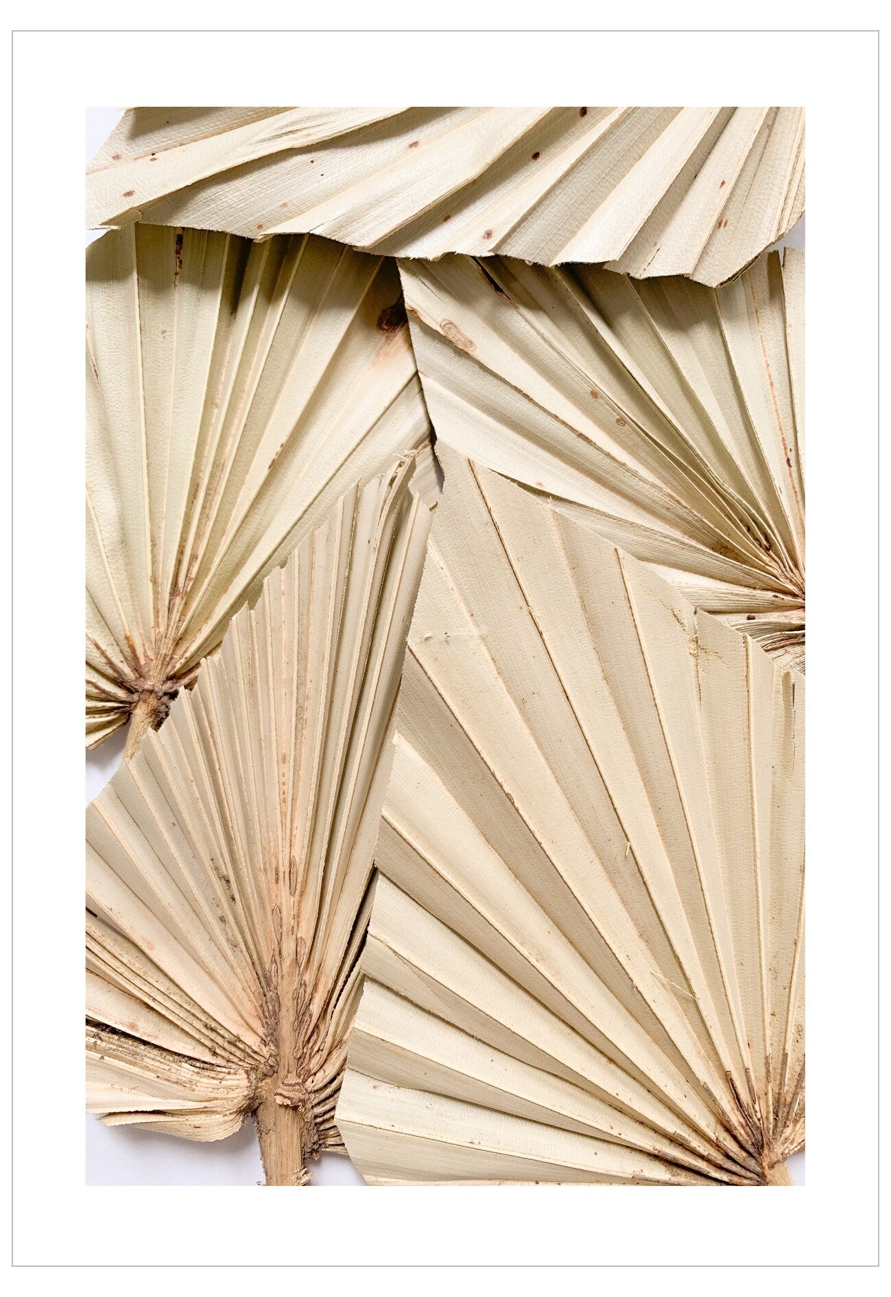 Decorative wall art made of natural wood slats on a white background