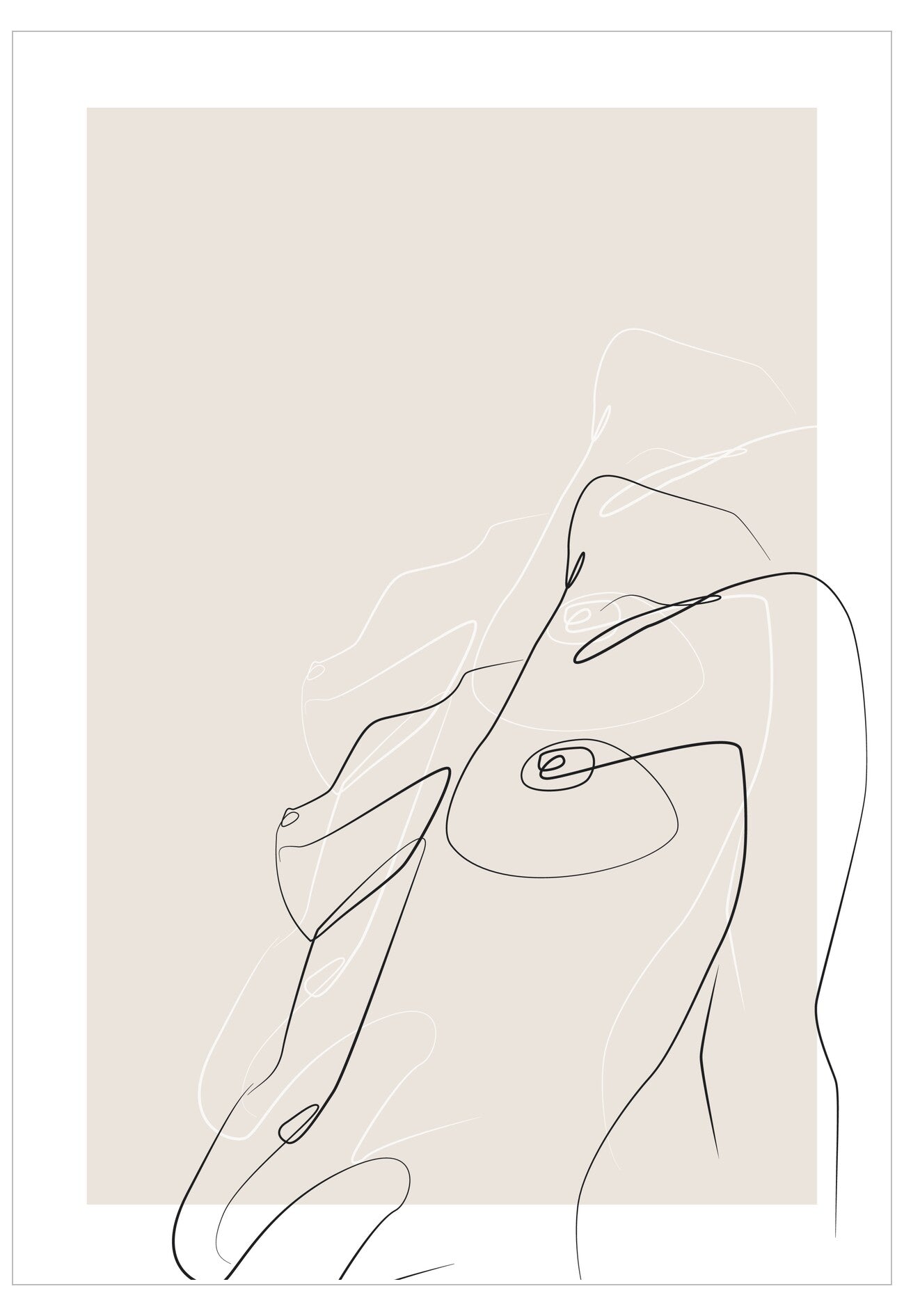 Abstract line art of a woman's silhouette on a beige background
