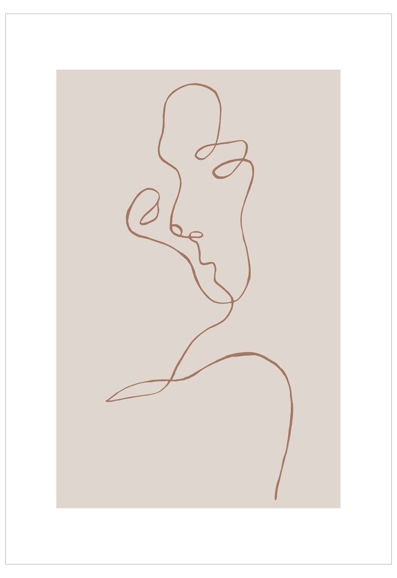 Abstract line art of a face on a beige background