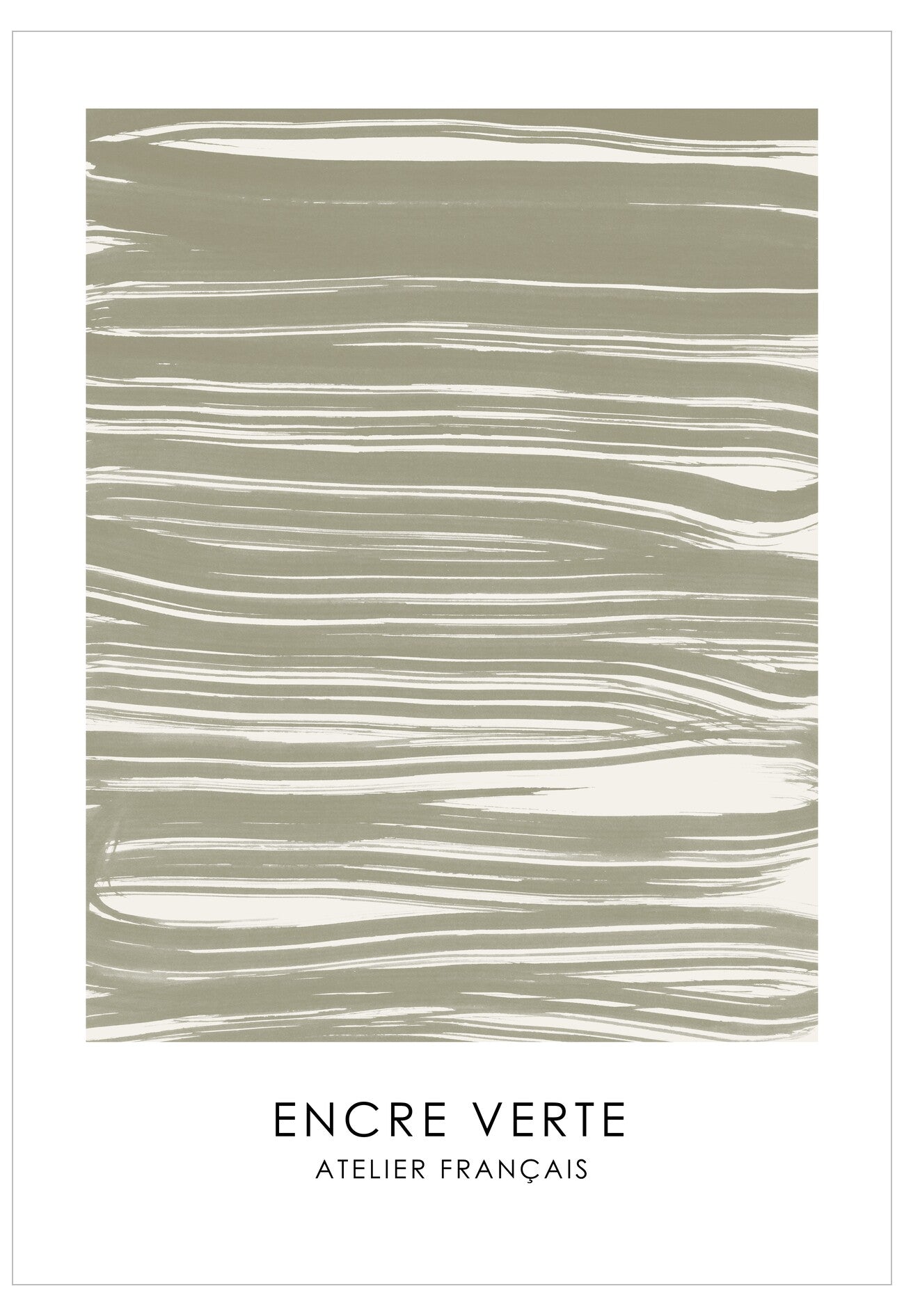 Abstract pattern with wavy lines in a neutral color on a white background, featuring the brand 'Encre Verte Atelier Français'.