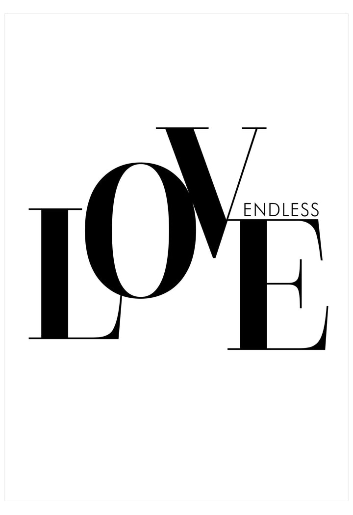 Black text 'LOVE ENDLESS' on a white background