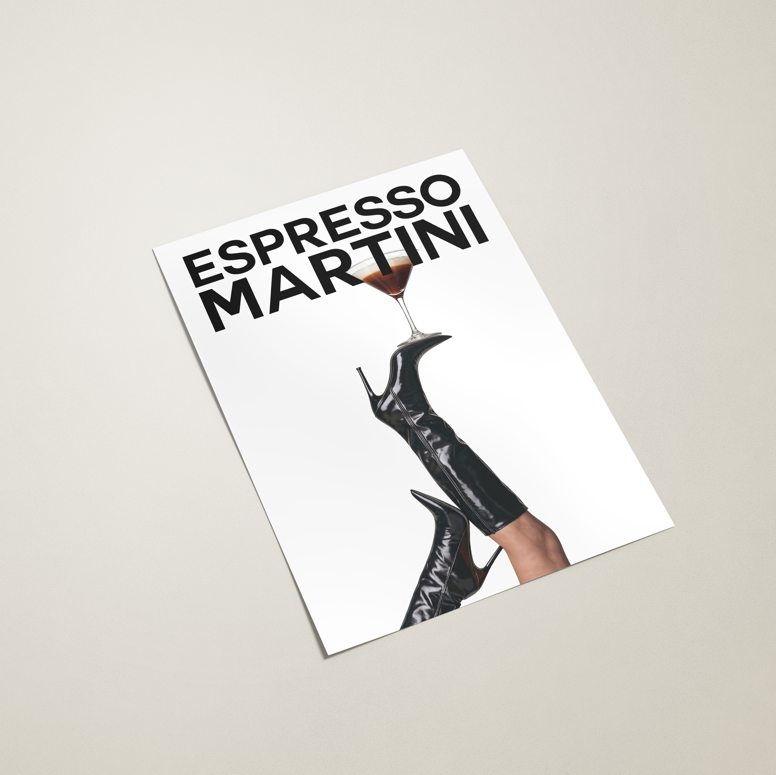 Espresso Martini poster with a woman wearing black boots.