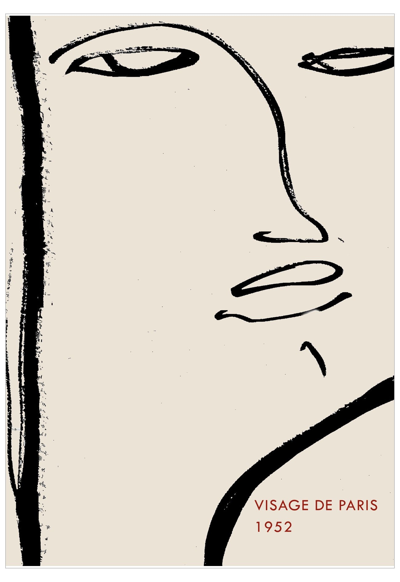 Abstract line drawing of a face on a beige background with 'Visage de Paris 1952' text.