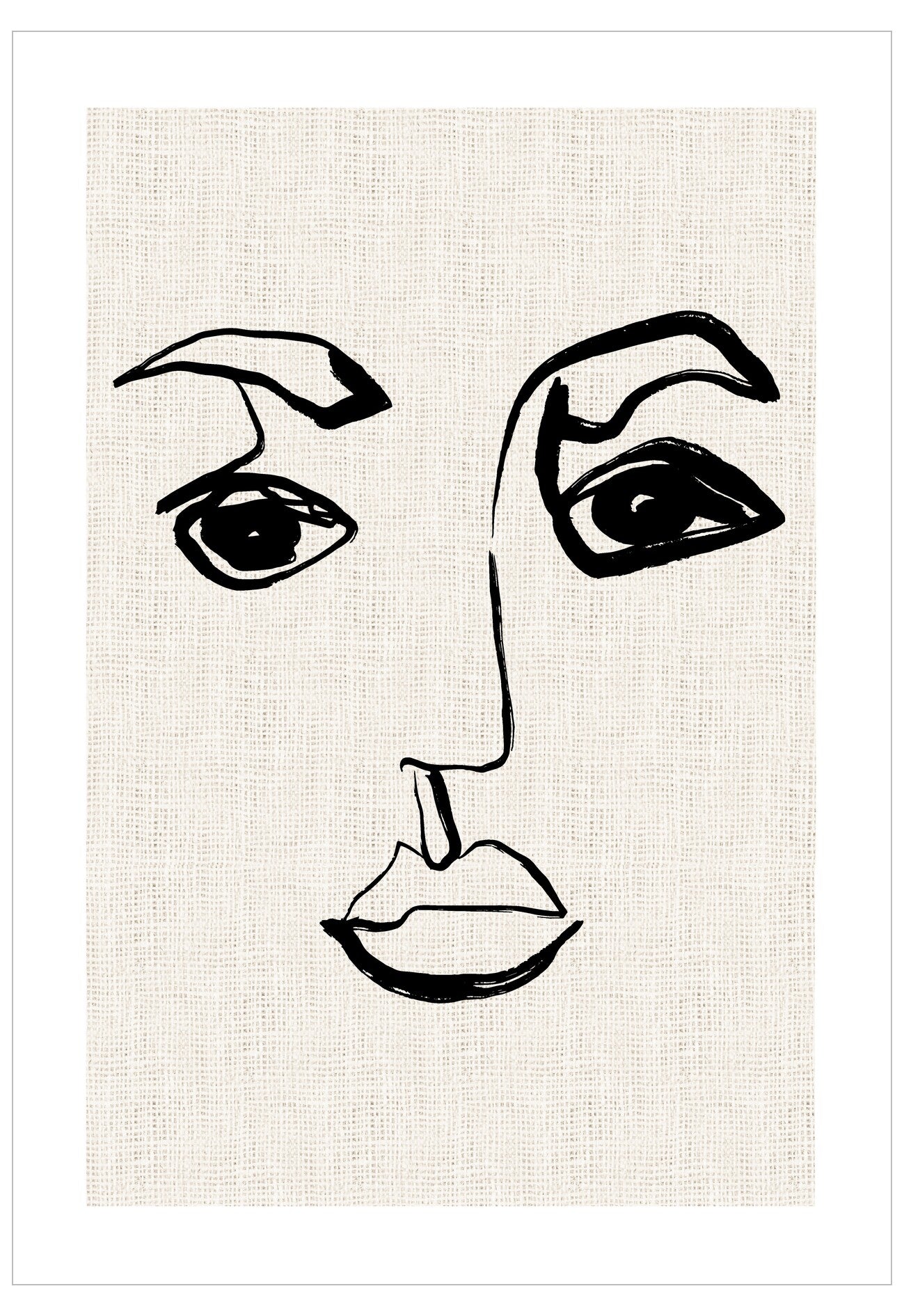 Abstract line drawing of a face on a textured beige background