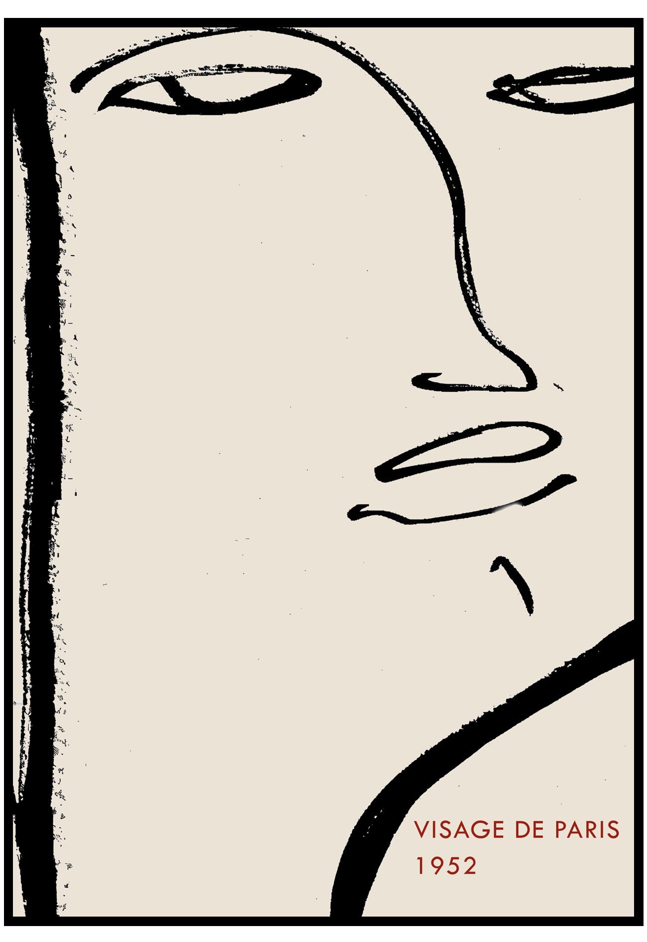 Abstract line drawing of a face with 'Visage de Paris 1952' text on a beige background
