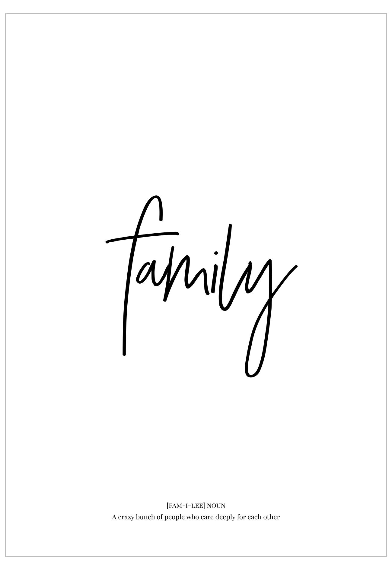 Black text 'family' on a white background with a quote below.