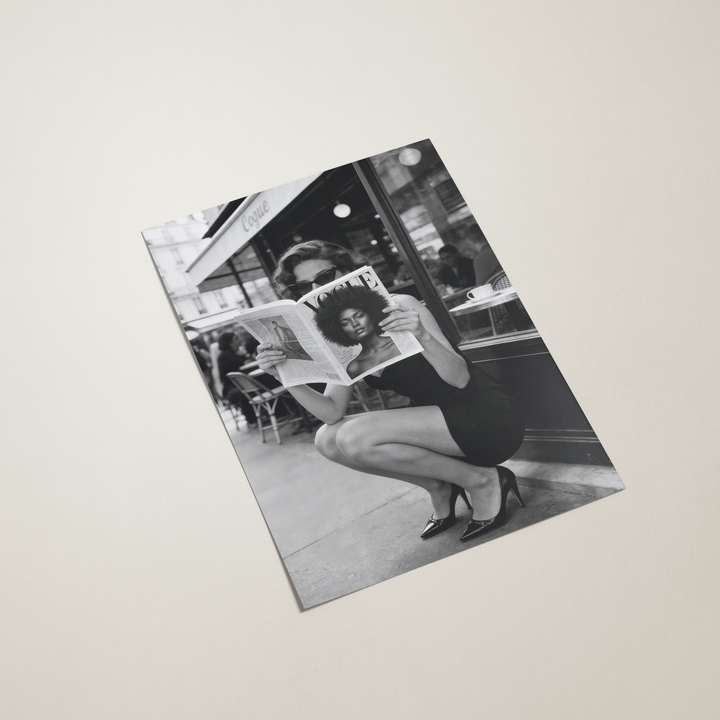 Black and white poster on a beige background