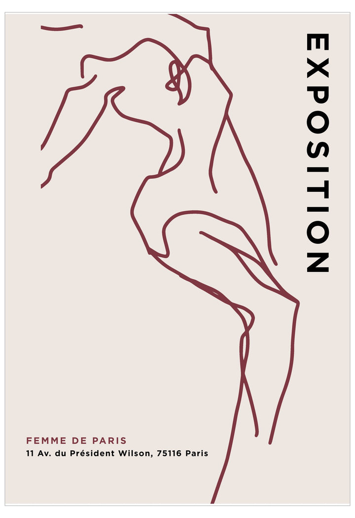 Poster with line art of a nude figure and text about an exhibition in Paris.
