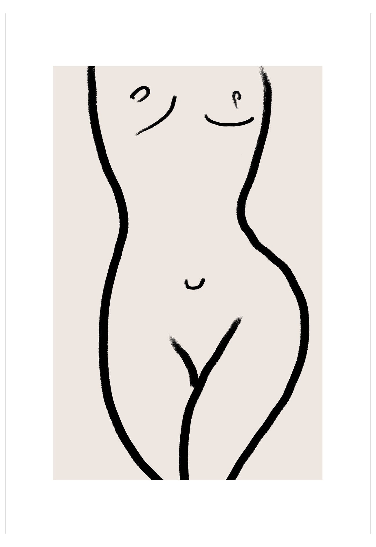Abstract line drawing of a nude figure on a beige background