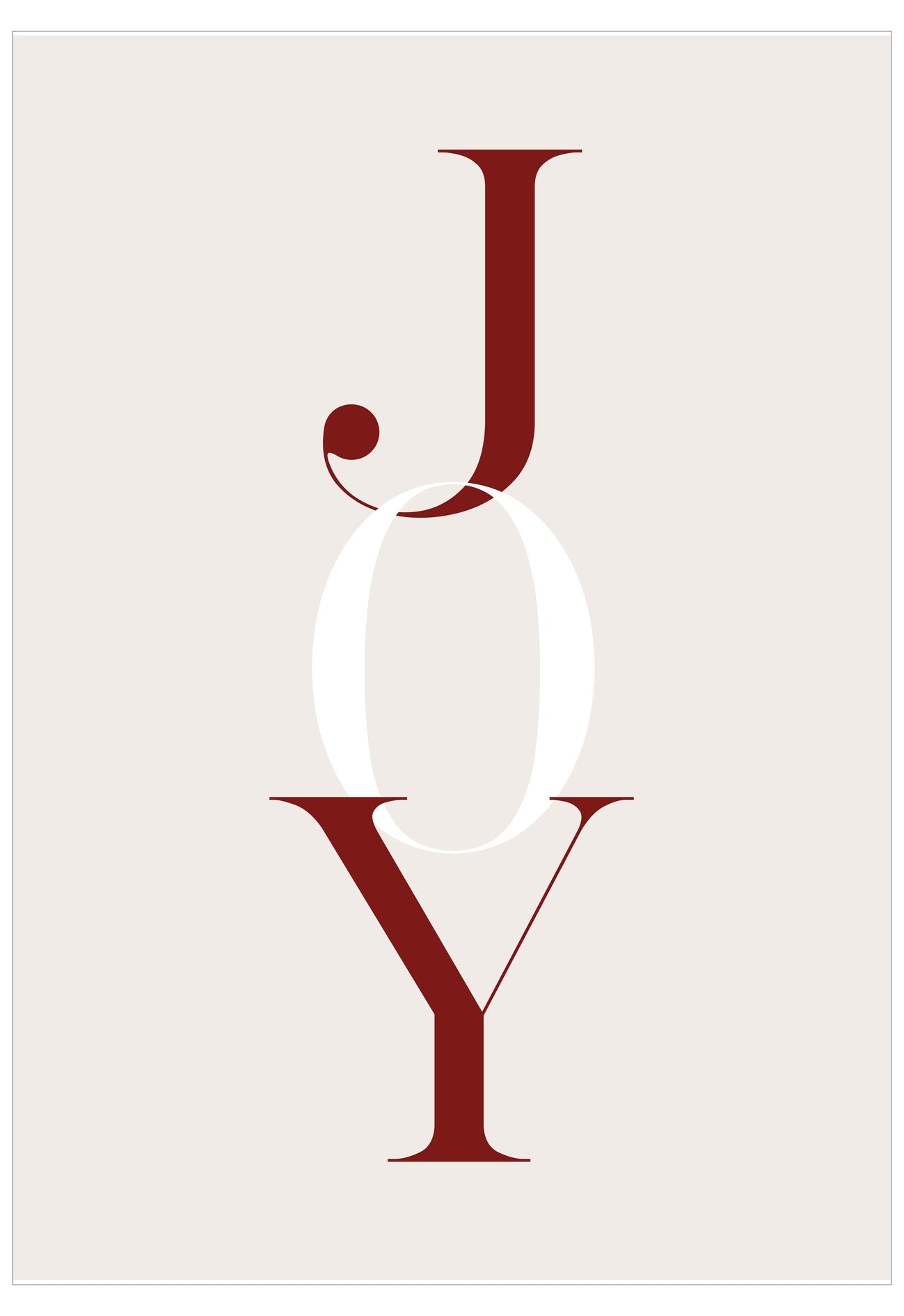 Red 'JOY' text on a beige background
