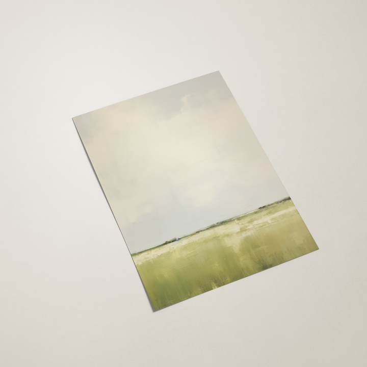 Square print of a landscape with a field and sky on a beige background