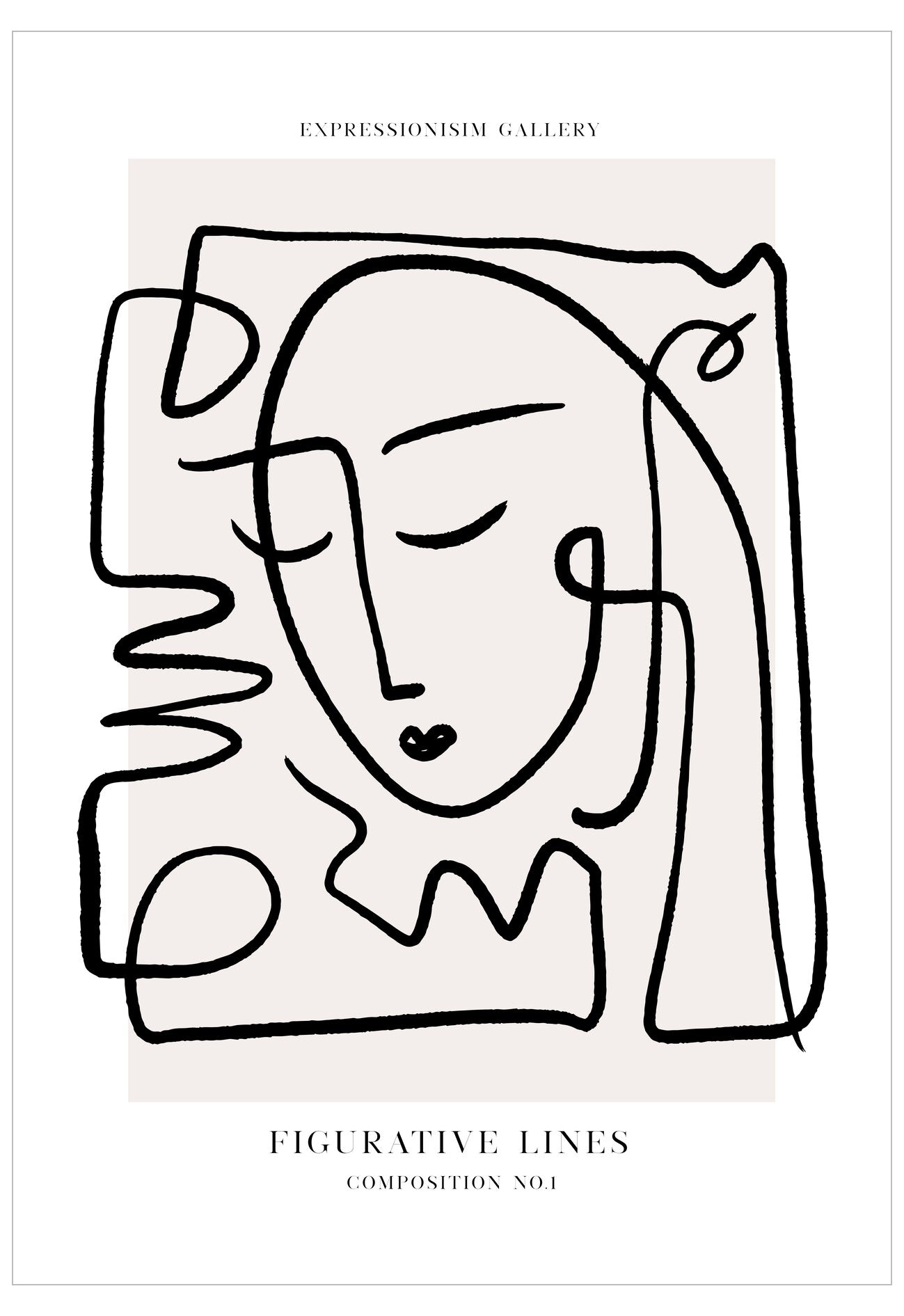 Abstract line art of a face on a white background with 'Expressionism Gallery' text.