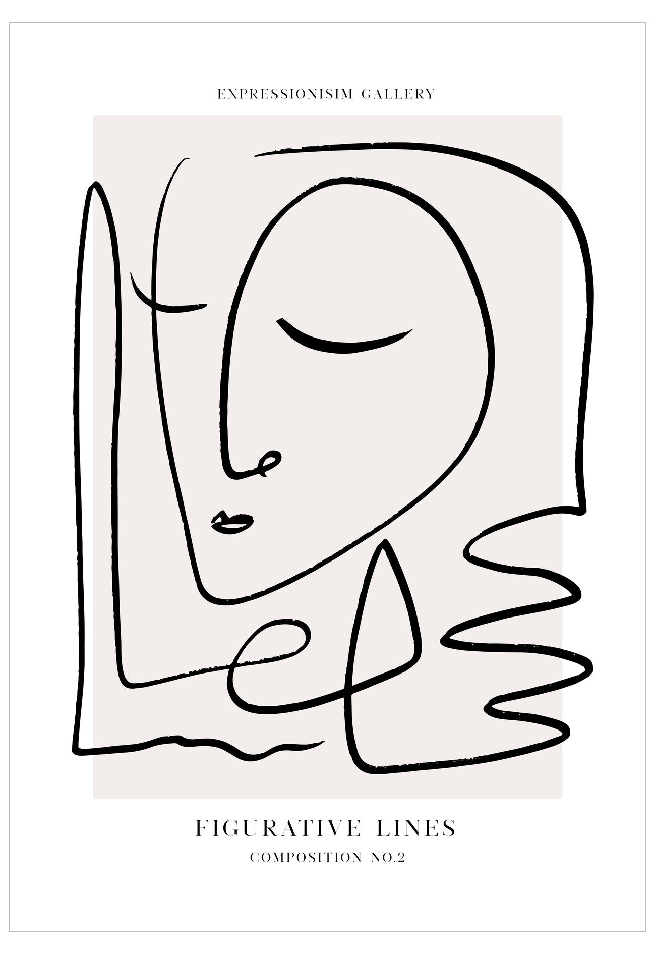 Abstract line art of a face on a white background with 'Expressionism Gallery' text.