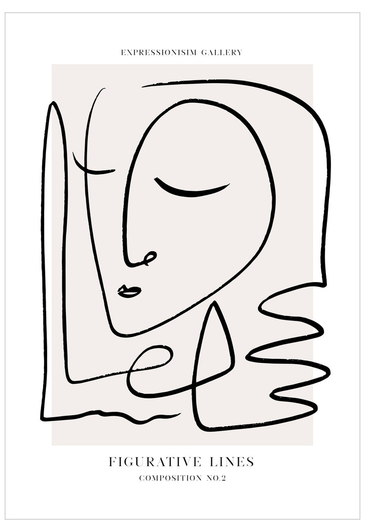 Abstract line art of a face on a white background with 'Expressionism Gallery' text.