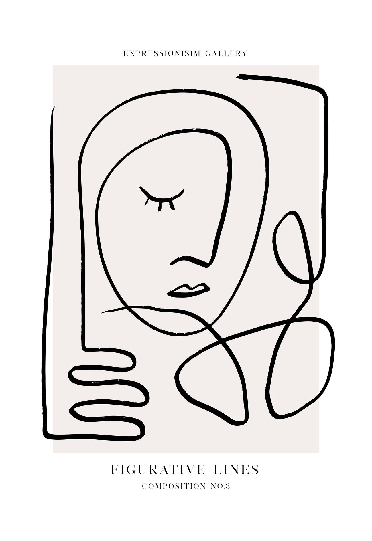 Abstract line art of a face on a white background with 'Expressionism Gallery' text.