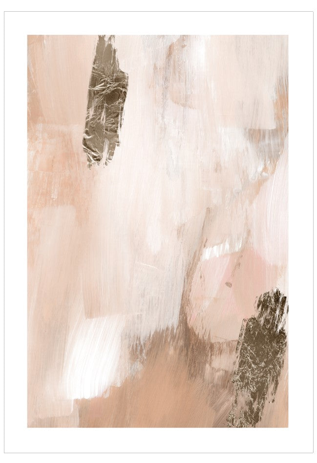 Abstract art print with soft pink and beige tones on a white background