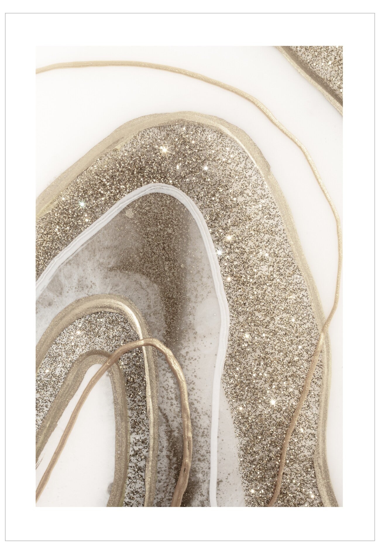 Abstract art with wavy lines and glittery texture on a white background