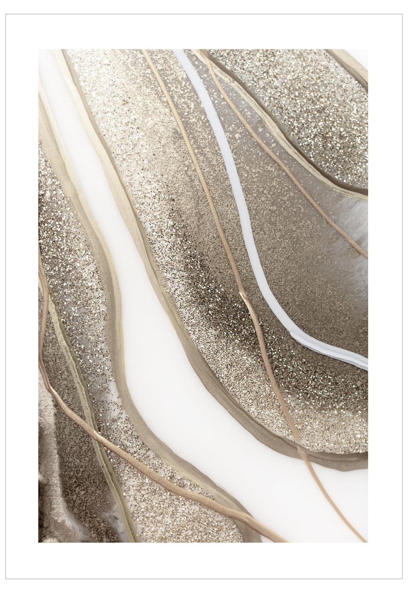 Abstract design with wavy lines in gold and white on a white background