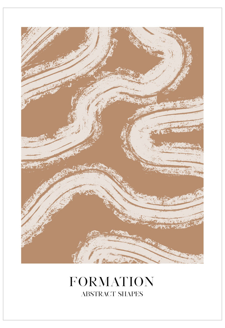 Abstract pattern with wavy lines on a brown background, featuring the text 'FORMATION Abstract Shapes'.