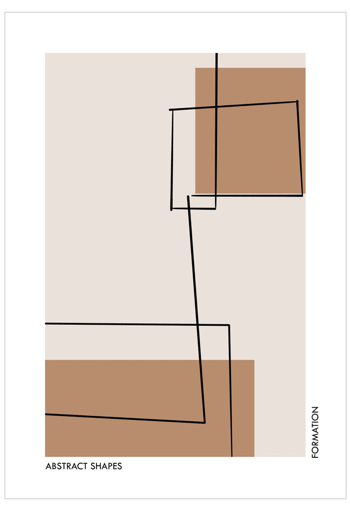 Abstract art print with geometric shapes on a beige background